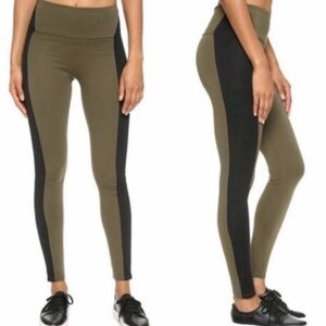 SPANX Textured Panel leggings high rise olive green black slimming size XL